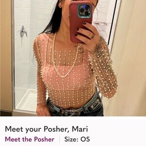 Buckle Pink Sheer Pearl Embellished Crop Top